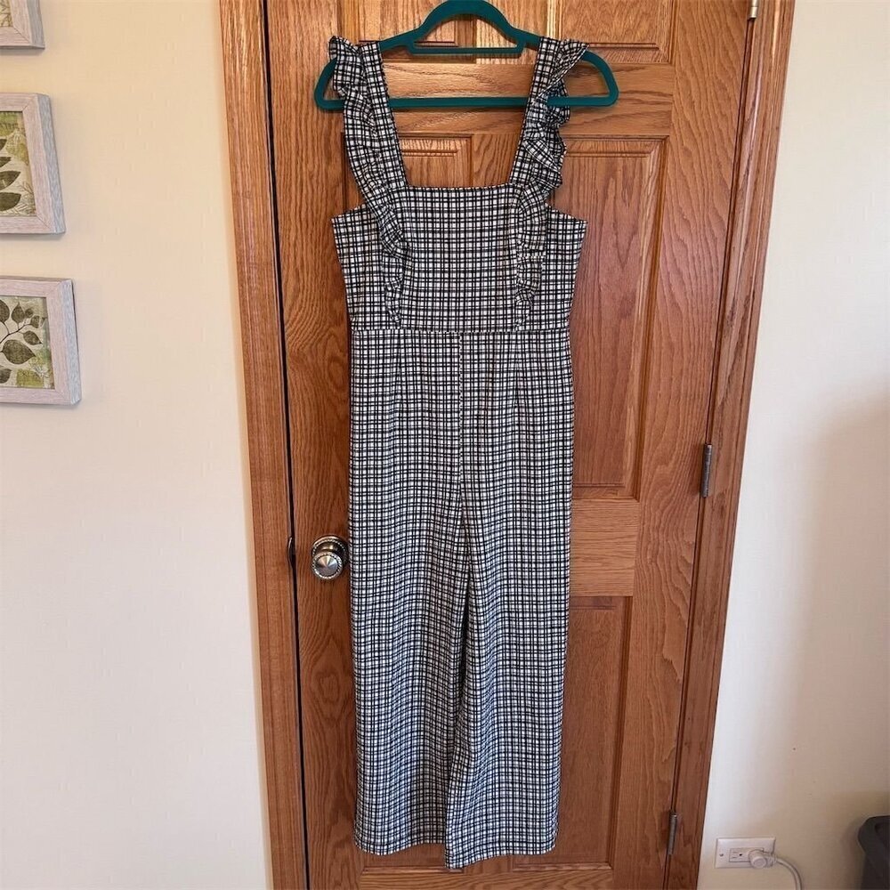 Urban Outfitters BDG Women's Checkered Jumpsuit M Ruffle Trim Casual NWT